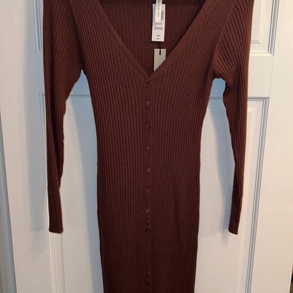 Aritzia Red Ribbed Long Sleeve Bodycon Dress